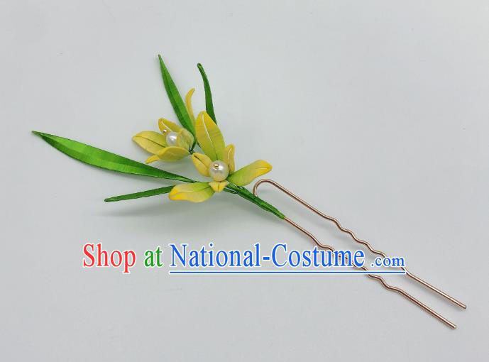 Chinese Traditional Song Dynasty Princess Hair Stick Handmade Silk Orchids Hairpin