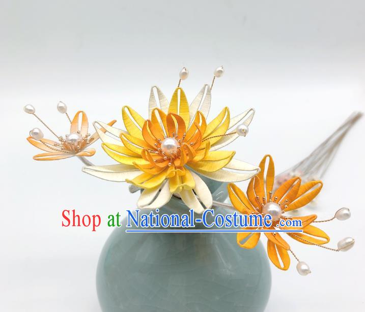 Chinese Handmade Yellow Silk Epiphyllum Hairpin Traditional Ming Dynasty Palace Lady Hair Stick