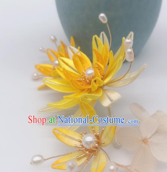 Chinese Handmade Yellow Silk Epiphyllum Hairpin Traditional Ming Dynasty Palace Lady Hair Stick