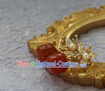 China Traditional Hanfu Earrings Ancient Palace Lady Agate Persimmon Ear Jewelry