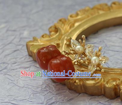 China Traditional Hanfu Earrings Ancient Palace Lady Agate Persimmon Ear Jewelry