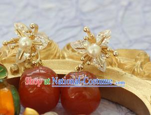 China Traditional Hanfu Earrings Ancient Palace Lady Agate Persimmon Ear Jewelry