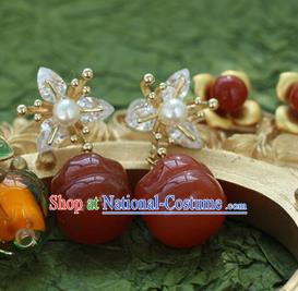 China Traditional Hanfu Earrings Ancient Palace Lady Agate Persimmon Ear Jewelry