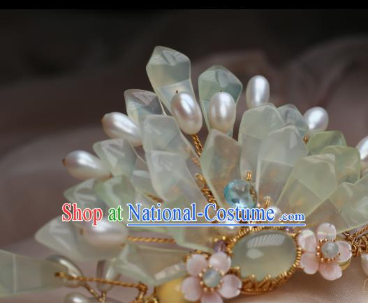 Chinese Handmade Pearls Hairpin Traditional Ming Dynasty Palace Lady Hair Crown