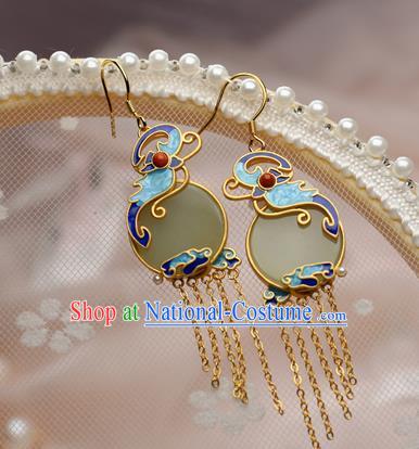 China Traditional Ming Dynasty Hanfu Earrings Ancient Palace Lady Blueing Jade Ear Jewelry