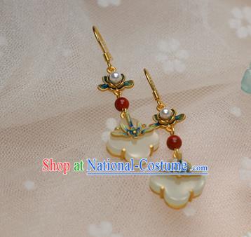 China Traditional Ming Dynasty Blueing Earrings Ancient Palace Lady Jade Ear Jewelry