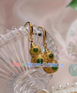 China Traditional Qing Dynasty Imperial Consort Earrings Ancient Empress Golden Gourd Ear Jewelry