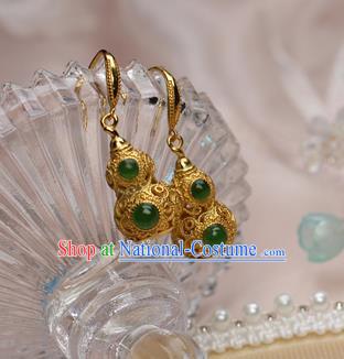 China Traditional Qing Dynasty Imperial Consort Earrings Ancient Empress Golden Gourd Ear Jewelry