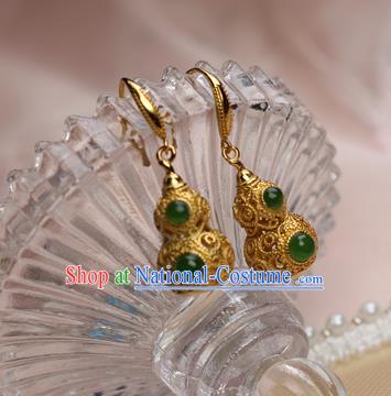 China Traditional Qing Dynasty Imperial Consort Earrings Ancient Empress Golden Gourd Ear Jewelry