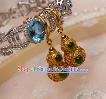 China Traditional Qing Dynasty Imperial Consort Earrings Ancient Empress Golden Gourd Ear Jewelry