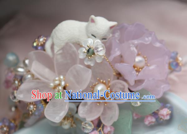 Chinese Handmade Rose Quartz Hairpin Traditional Ancient Princess Sakura Hair Stick