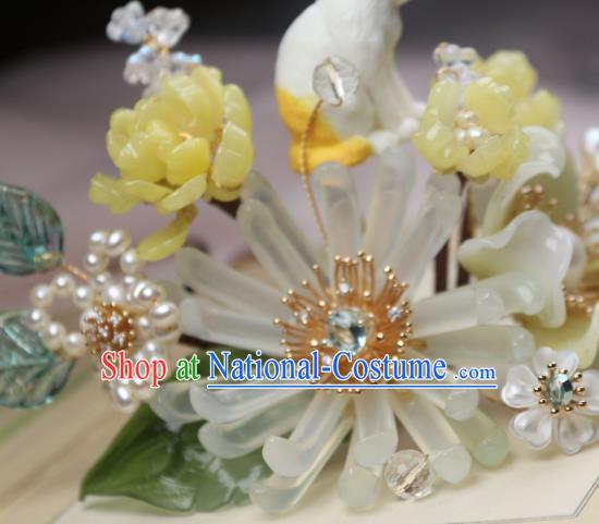 Chinese Handmade Cat Hairpin Traditional Ancient Princess Chrysanthemum Hair Stick Headpiece