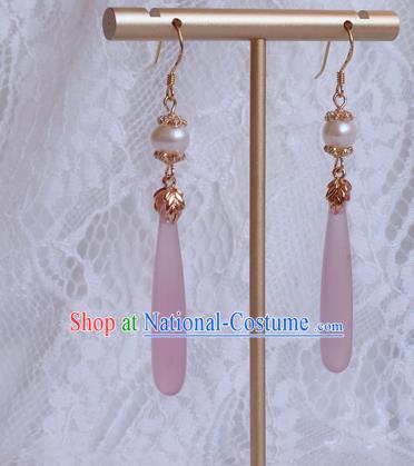 China Traditional Hanfu Pink Earrings Ancient Ming Dynasty Eardrop Jewelry