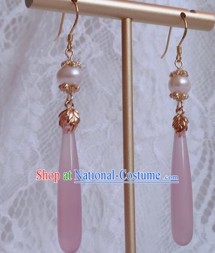 China Traditional Hanfu Pink Earrings Ancient Ming Dynasty Eardrop Jewelry