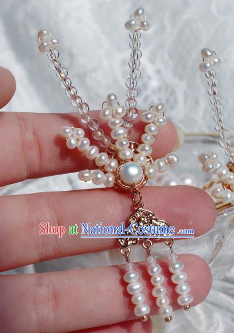 Chinese Handmade Pearls Phoenix Hairpin Traditional Ming Dynasty Noble Lady Hair Stick