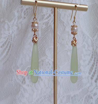 China Traditional Hanfu Green Earrings Ancient Ming Dynasty Princess Pearl Eardrop Jewelry