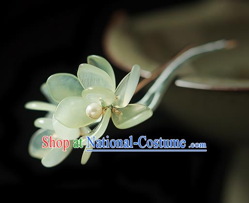 Chinese Handmade Pearls Hair Accessories Traditional Song Dynasty Princess Jade Mangnolia Hairpin