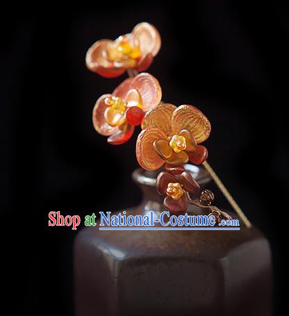 Chinese Handmade Red Phalaenopsis Hair Stick Traditional Ming Dynasty Princess Flowers Hairpin