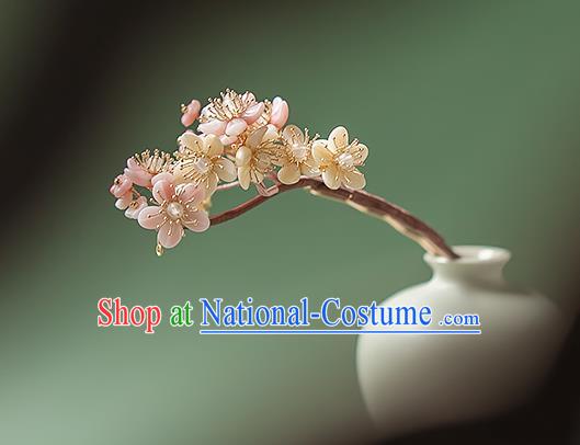 Chinese Handmade Flowers Hair Stick Traditional Ming Dynasty Hanfu Sakura Hairpin