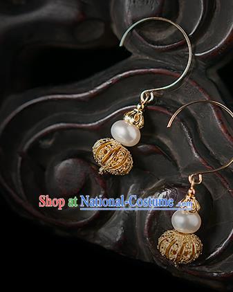 China Traditional Qing Dynasty Imperial Consort Earrings Ancient Palace Lady Golden Gourd Ear Jewelry