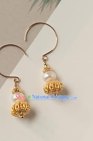 China Traditional Qing Dynasty Imperial Consort Earrings Ancient Palace Lady Golden Gourd Ear Jewelry