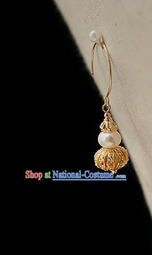 China Traditional Qing Dynasty Imperial Consort Earrings Ancient Palace Lady Golden Gourd Ear Jewelry