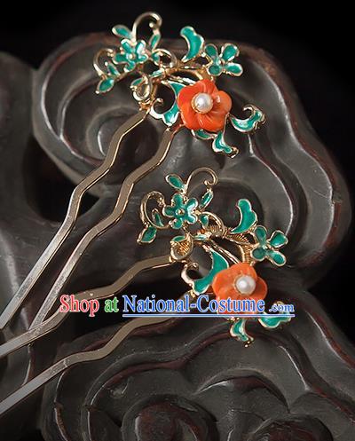 Chinese Handmade Hair Comb Traditional Ming Dynasty Princess Red Plum Hairpin