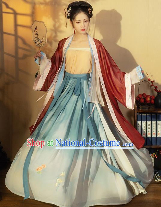 China Ancient Young Beauty Hanfu Dress Garment Traditional Song Dynasty Nobility Lady Costumes