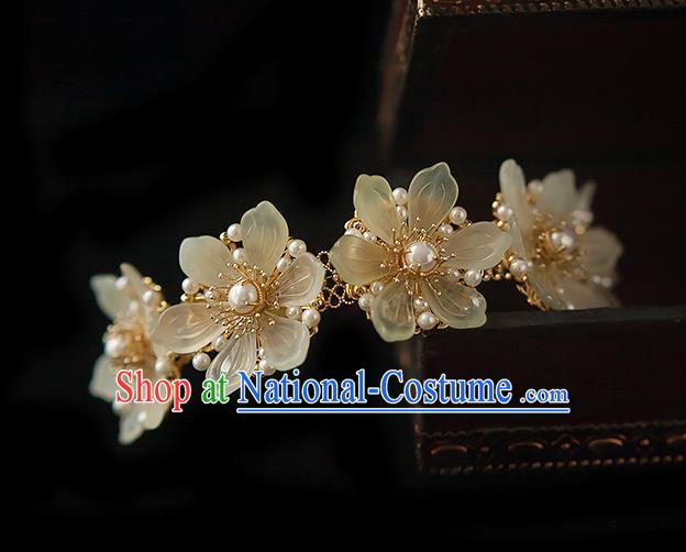 Chinese Handmade Epiphyllum Hair Crown Traditional Ming Dynasty Princess Pearls Hairpin