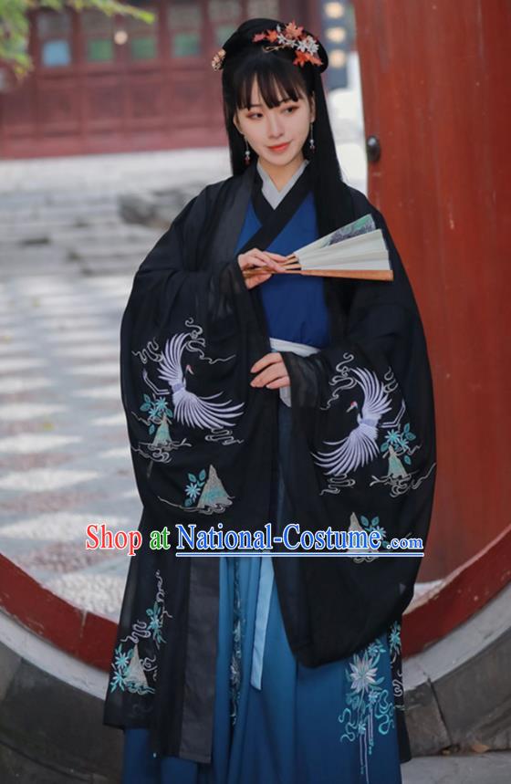 Traditional China Jin Dynasty Nobility Beauty Historical Costumes Ancient Female Swordsman Black Hanfu Dress