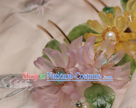 Chinese Handmade Hair Stick Traditional Ancient Princess Pink Chrysanthemum Hairpin