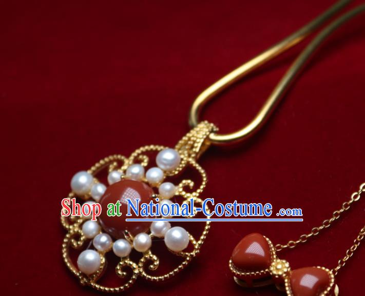 China Traditional Pearls Agate Necklet Accessories Handmade Hanfu Necklace Pendant