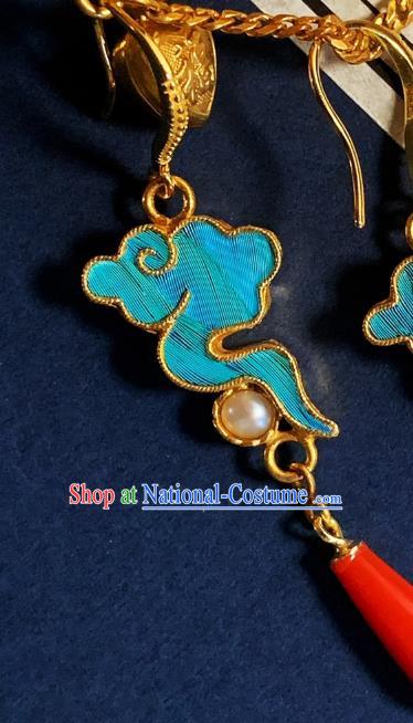 China Traditional Cheongsam Blue Cloud Earrings Classical Pearl Agate Ear Jewelry