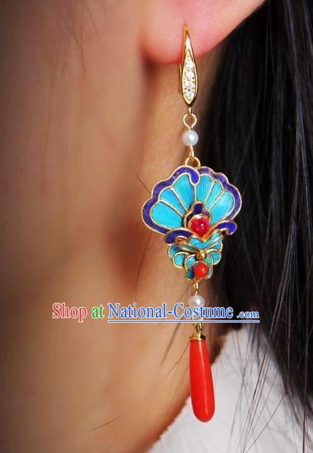 China Traditional Cheongsam Agate Earrings Classical Blueing Ear Jewelry