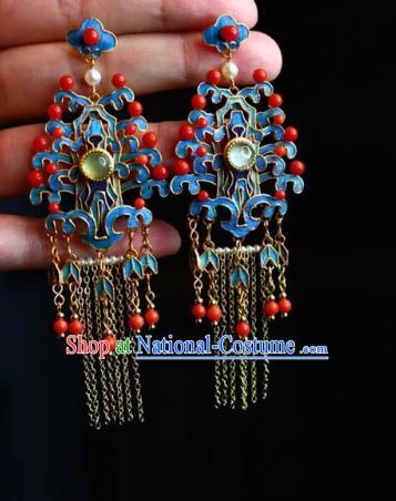 China Traditional Cheongsam Golden Tassel Earrings Classical Red Beads Ear Jewelry