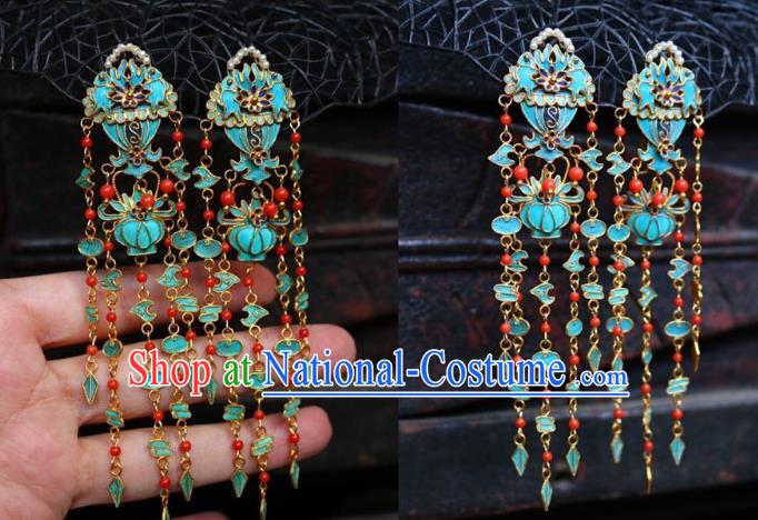 China Classical Red Beads Ear Jewelry Traditional Cheongsam Tassel Earrings