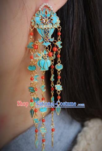 China Classical Red Beads Ear Jewelry Traditional Cheongsam Tassel Earrings