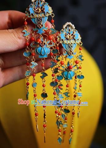 China Classical Red Beads Ear Jewelry Traditional Cheongsam Tassel Earrings