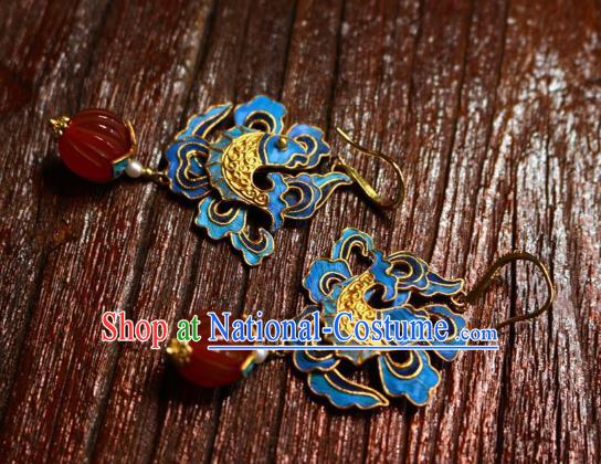 China Classical Blueing Fish Ear Jewelry Traditional Cheongsam Agate Earrings