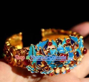 China Handmade Golden Bracelet Jewelry Traditional Qing Dynasty Garnet Bangle Accessories