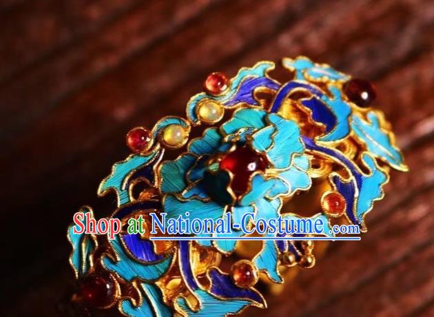 China Handmade Golden Bracelet Jewelry Traditional Qing Dynasty Garnet Bangle Accessories