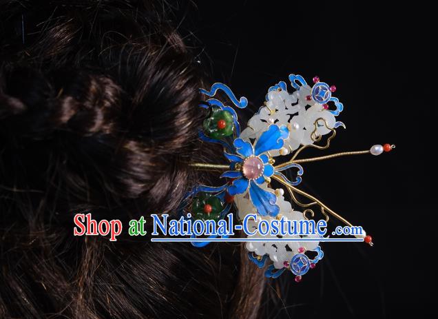 Chinese Handmade Qing Dynasty Tourmaline Hair Stick Traditional Ancient Imperial Consort Jade Butterfly Hairpin