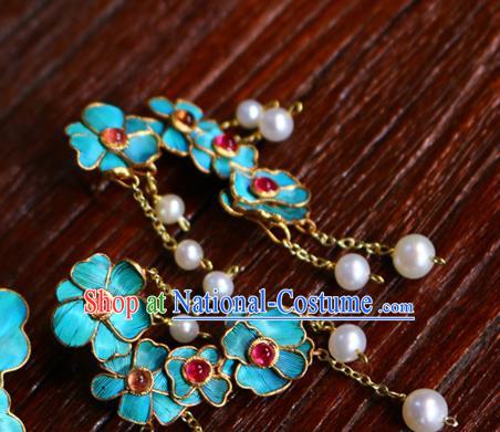 China Classical Tourmaline Ear Jewelry Traditional Cheongsam Pearls Tassel Earrings