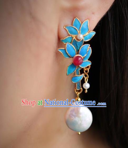 China Classical Bamboo Leaf Ear Jewelry Traditional Cheongsam Tourmaline Pearl Earrings