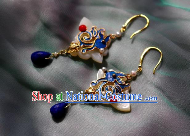 China Classical Lapis Blueing Ear Jewelry Traditional Cheongsam Jade Earrings