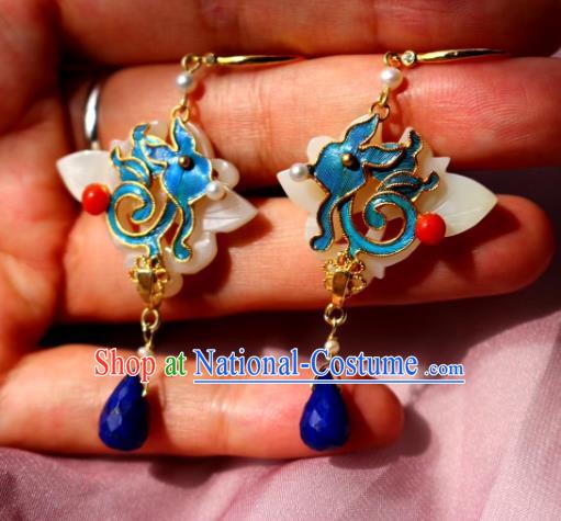 China Classical Lapis Blueing Ear Jewelry Traditional Cheongsam Jade Earrings