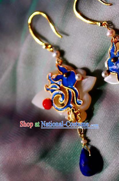 China Classical Lapis Blueing Ear Jewelry Traditional Cheongsam Jade Earrings