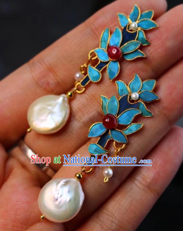 China Classical Bamboo Leaf Ear Jewelry Traditional Cheongsam Tourmaline Pearl Earrings