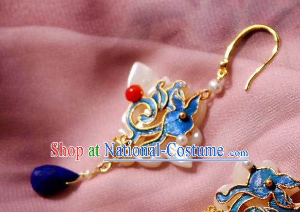 China Classical Lapis Blueing Ear Jewelry Traditional Cheongsam Jade Earrings