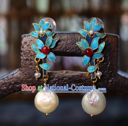 China Classical Bamboo Leaf Ear Jewelry Traditional Cheongsam Tourmaline Pearl Earrings